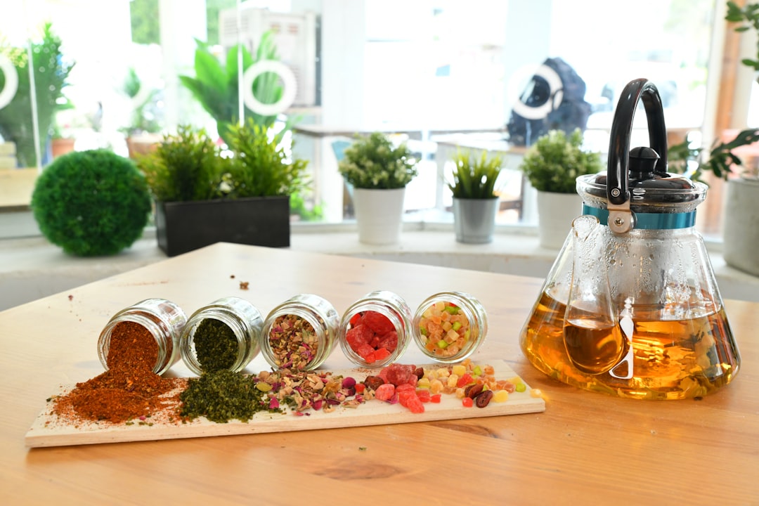 aromatherapy oils set up neatly on table