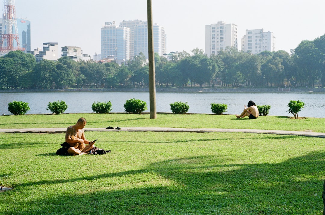 woman practicing deep breathing in park